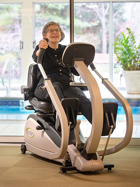 The Gatesworth resident exercising on elliptical.