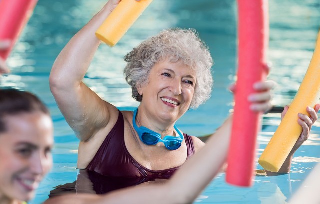 The Gatesworth woman working out in the pool.