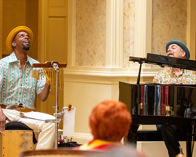 Band playing for crowd.