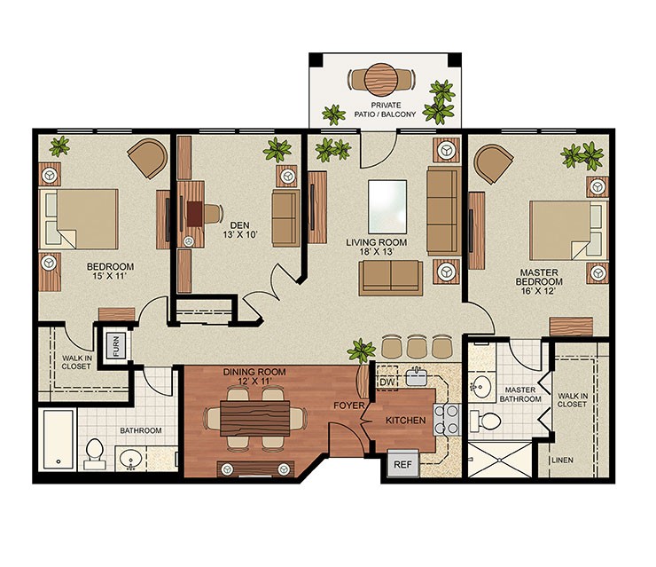 The Gatesworth Two Bedroom Deluxe Residence Plan C floorplan