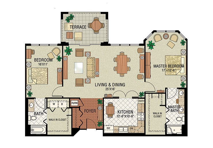 The Gatesworth Two-Bedroom Residence (Plan G) floorplan